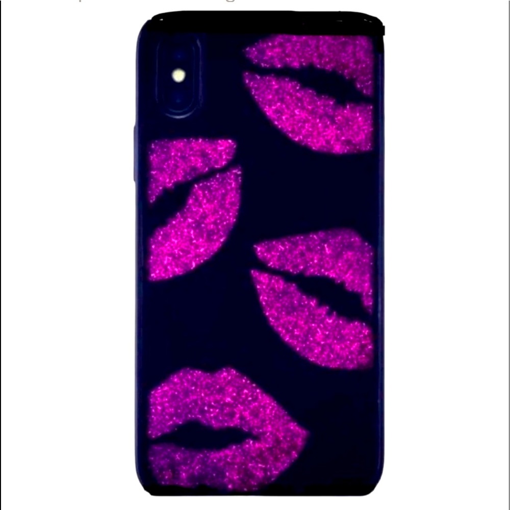 iPhone X Phone Case Rotate Me Black & Hot Pink Glitter Lips Case